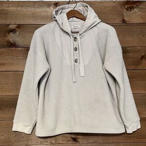Madewell (Re)sourced tan Fleece Sherpa Button-Front Hoodie Sweatshirt NG578